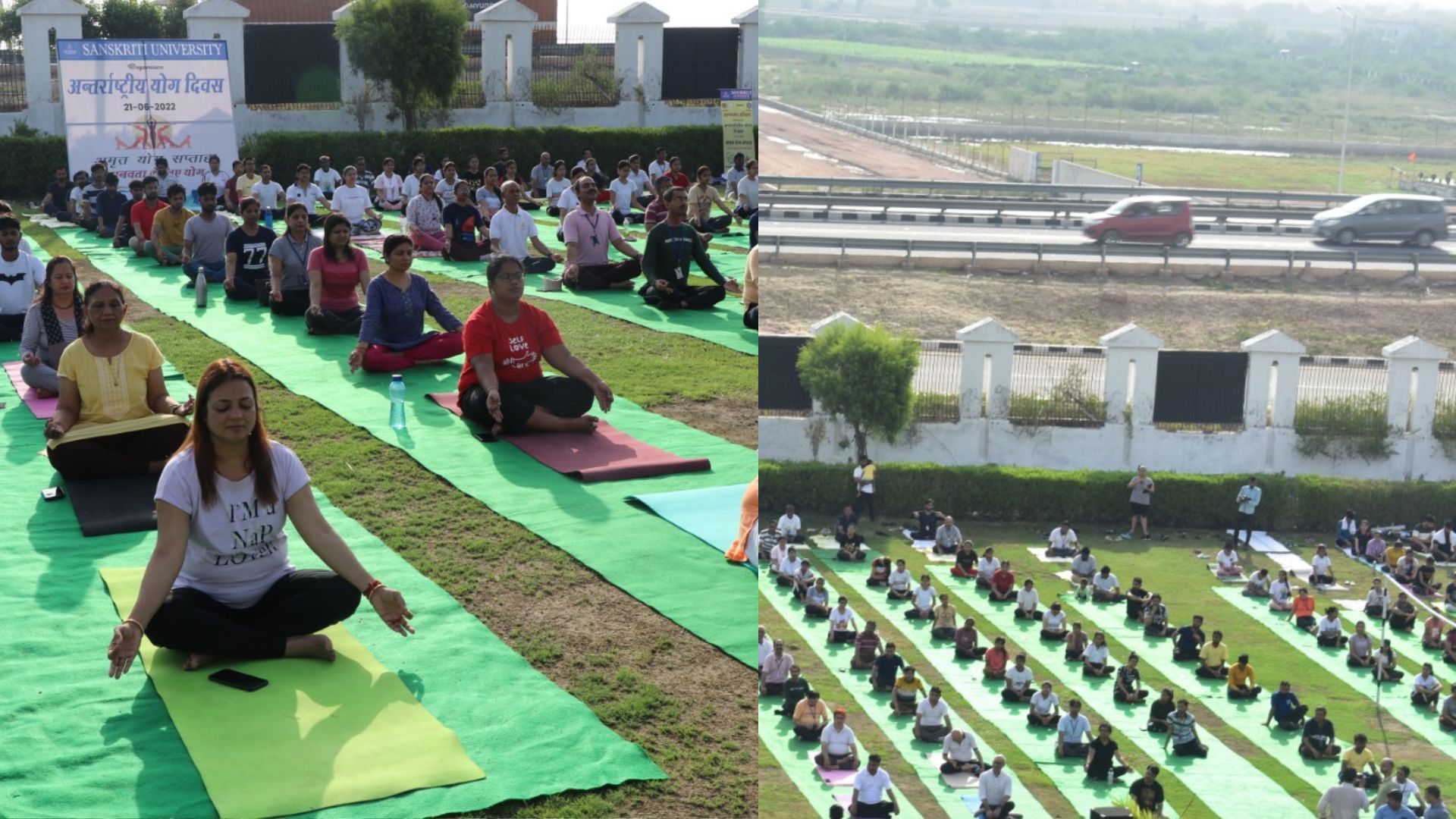 संस्कृति विवि के शिक्षक सैंकड़ों विद्यार्थियों और आमजन द्वारा अंतर्राष्ट्रीय योग दिवस उत्सव के उपलक्ष्य में किया गया योगाभ्यास