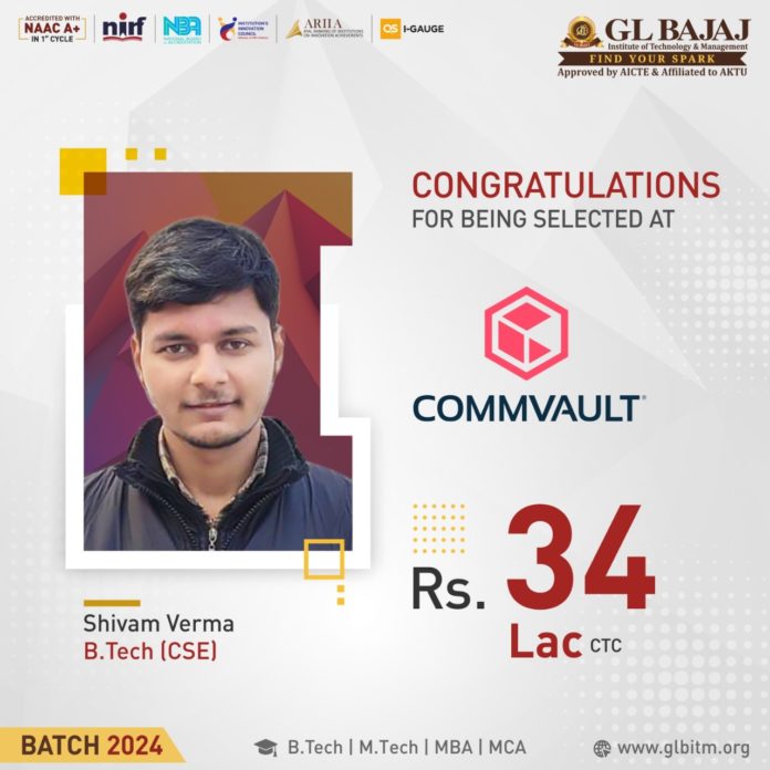 GL Bajaj is extremely proud of the B.Tech student for his incredible placement