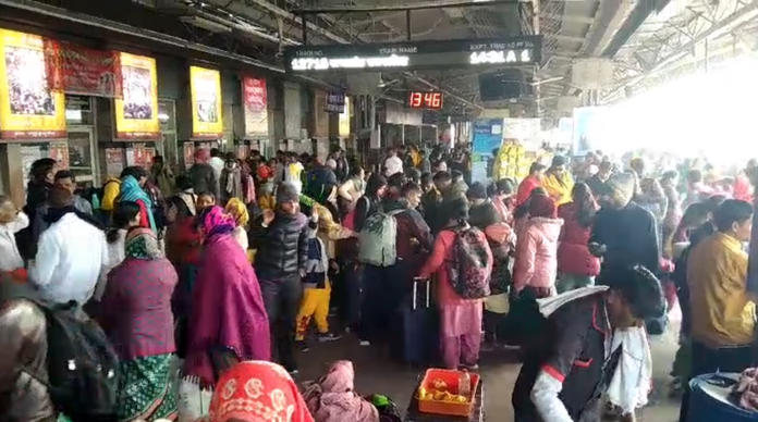 Crowd gathered at the railway station for New Year